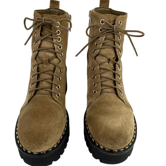 Vince Camuto Mecale Studded Combat Hiking Boot Suede Tan 8M - Picture 2 of 14